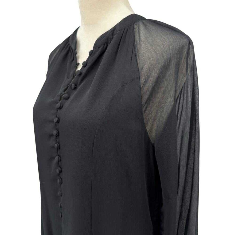 Joie Black Sheer Chiffon Long Balloon Sleeve Detailed Button Mini Party Dress - Picture 7 of 14